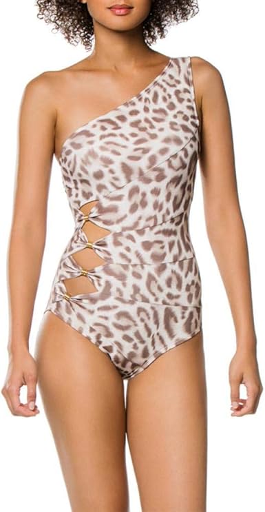 leopard print one shoulder swimsuit
