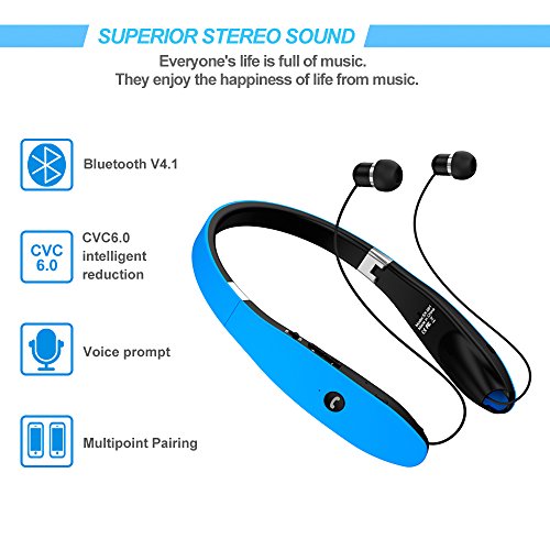 Bluetooth Headset, Bluetooth Headphones SX991-LBell Wireless Neckband Design with Foldable Retractable Headset for iPhone X/ 8/ 7 Plus Samsung Galaxy S8 Note 8 and Other Bluetooth Enabled Devices