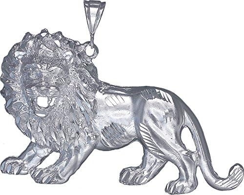 Sterling Silver Lion Pendant Necklace Diamond Cut Finish 3.42 Inhces 44.5 Grmas