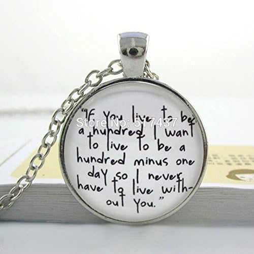 Pretty Lee Winnie Necklace Winnie Pooh 'If You Live To Be A Hundred'Quote Necklace Pendant Glass Dome Glass Cabochon Necklace