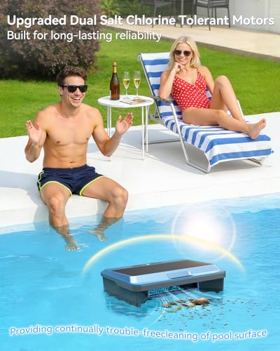 Poofata 2026 Upgraded F1T Solar Powered Robotic Pool Skimmer Surface Cleaner with APP Support Dual Charging Options Smart Obstacle Avoidance 24/7 Continuous Cleaning Ideal for Above Ground Pool Blue