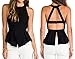 Eshion Women's Open Back with Cut Out Peplum Waist Crop Top Shirt Blouse Tee