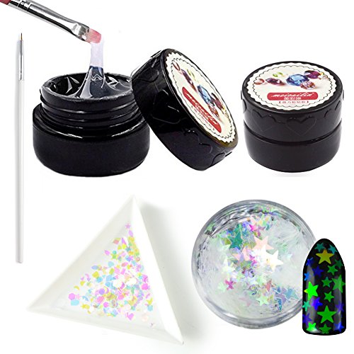 QIMYAR Super Sticky Nail Art Rhinestone Glue Adhesive Builder UV Gel Tip Manicure Decoration Two Boxes 8ml Gel With 2 Painting Pen 1 Box Glitter Sequins - Thumbnail 5