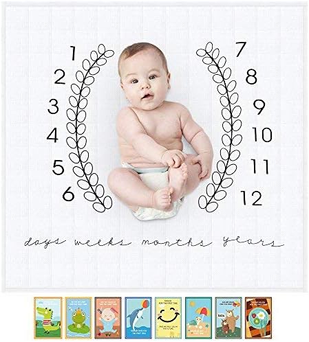 JooBebe Infant Baby Milestone Blanket Set with Landmark Moments Baby Milestone Cards and Monthly Growth Chart Backdrop Newborn Baby Photography Props 40'' X40''