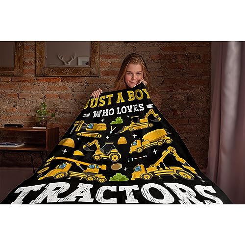 Just A Boy Who Loves Tractors Blanket Plush Cozy Fuzzy Super Soft Flannel Throw Blankets for Couch Sofa Chair Bedroom Gifts for Women Adult Swaddle Friend Birthday 40