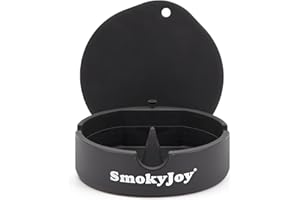 SMOKYJOY Ashtray with Lid for Outside Patio, Windproof Ash tray with Poker, Silicone Smokeless Ashtray for Outdoor Home Office Tabletop Patio Outdoor Balcony, Black
