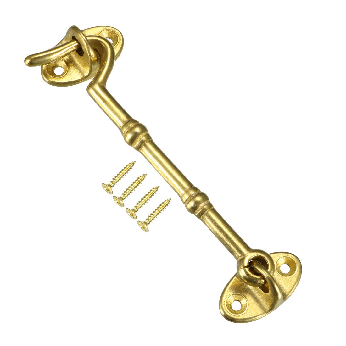 sourcing map 4.1" Cabin Hooks Eye Latch Door Gate Swivel Window Brass Hook with Mounting Screws Golden 1pcs