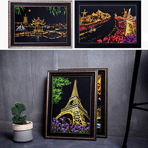IFfree DIY Night View Scratchboard Scratch Art Paper with Release Pressure to Release Pressure (Dream Castle) (Dream Castle)
