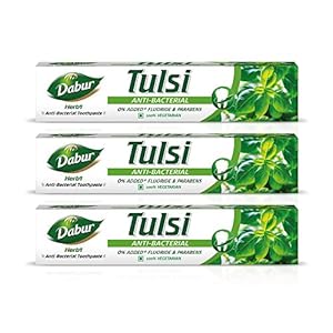 Dabur Herb’l Tulsi Anti Bacterial Cavity Protection Toothpaste – 600gm (200gm*3) | No added Fluoride and Parabens
