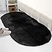 YJ.GWL Oval Bedside Rugs for Bedroom, Fluffy Black Rugs for Living Room, Aesthetic Dorm Apartment Rug Decor, Nursery Kids Room Fuzzy Cute Carpet, 2.6' X 5.3' Black