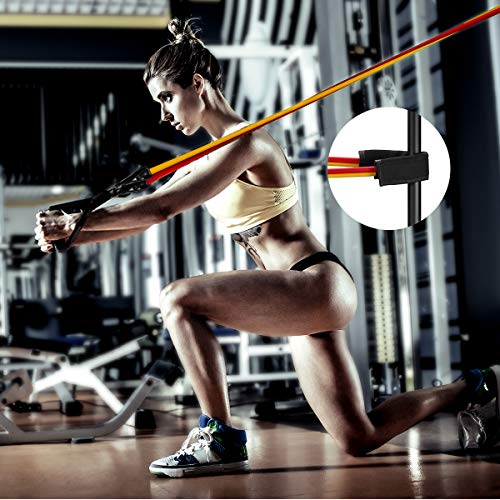 OMORC Resistance Bands Set, Exercise Bands with Handles, Door Anchor, Ankle Straps, Workout Band for Resistance Training, TRX, Aqua Aerobics, Physical Therapy, Stackable 100 lbs, 11Pcs