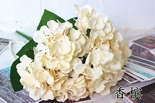 JIALE3536 Flores Artificiales,Flores De Seda,Decorativas Ramo 6 Head Hydrangea Wedding Garland Arch Diy Simulation Sakura Silk Flower Decoration,Champagne Color