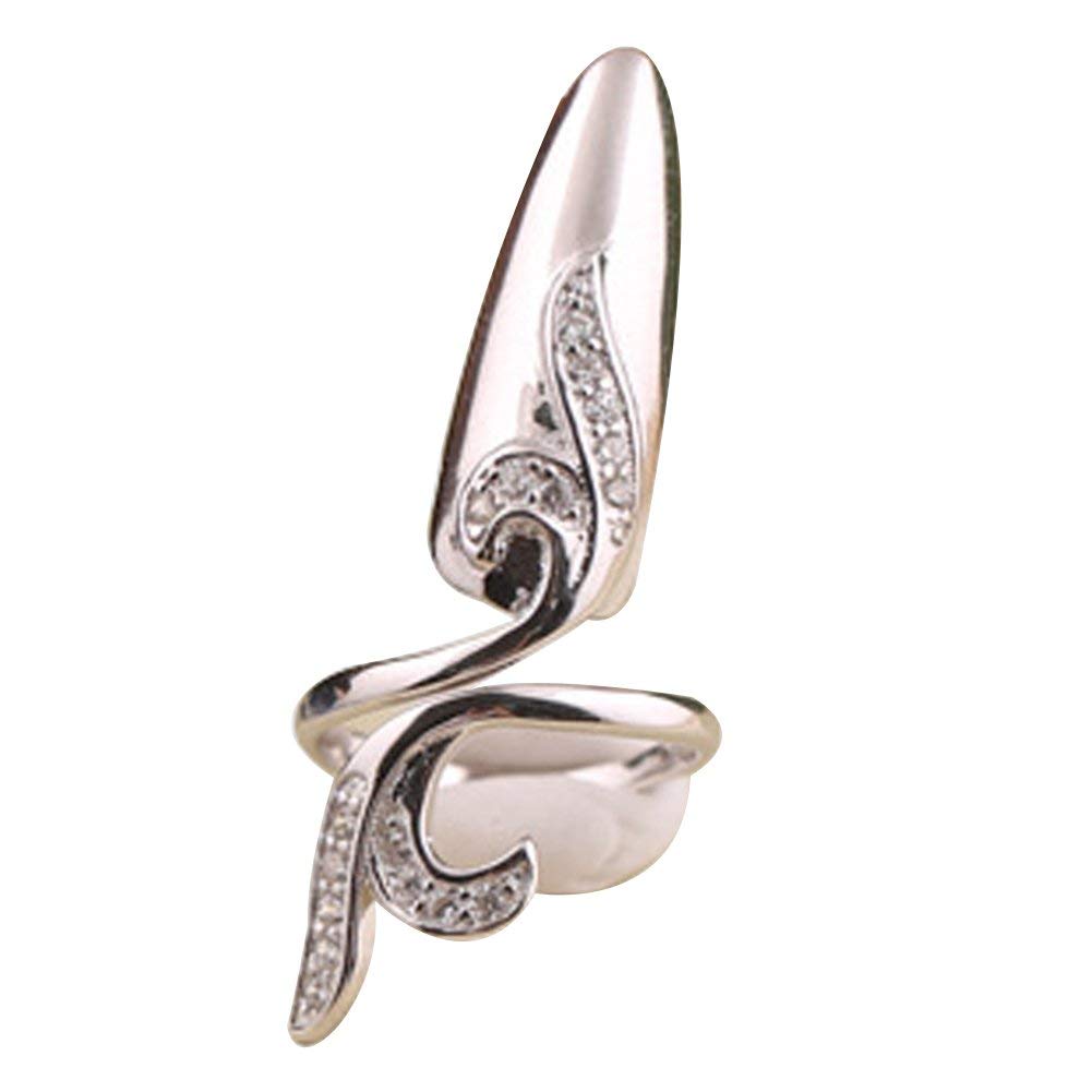 OLizee® Sterling Silver Fingernail Ring Nail Decoration Finger Tip Ring Nail Art Charms Fashion Jewelry Accessories (A)