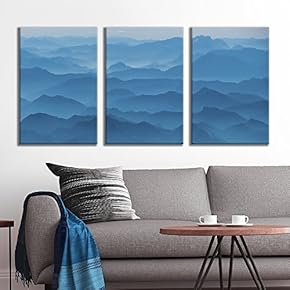 3 Panel Canvas Wall Art - Majestic Natural Landscape Triptych Canvas Series - Abstract Blue Mountain Peaks - Giclee Print Gallery Wrap Modern Home Art Ready to Hang - 16"x24" x 3 Panels