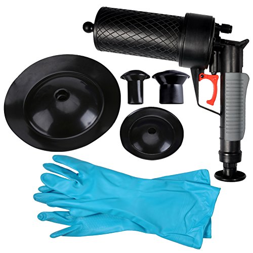 TOPINCN Air Power Drain Blaster, High Pressure Drain Opener for Toilet Bathroom (Black-more powerful,with gloves)