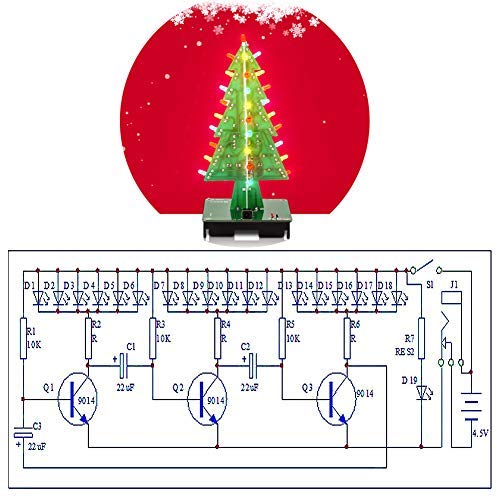IS Icstation DIY 3D Xmas Tree Electronic Soldering Assemble Kit 3 Color Flashing LED Science School STEM Projects Creative Gift