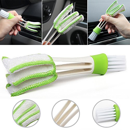 Car Air Outlet Duster, Mini Double-End Car Auto Kit Air Outlet Cleaning Brush, Automotive Air Conditioner Cleaner and Brush, Dust Collector Cleaning Tool for Keyboard Window Leaves Blinds Shutter ( 16.54cm,Green) - Thumbnail 4