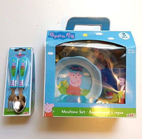 Peppa Pig Mealtime Set with Plate, Bowl and Tumbler, Break Resistant and BPA-free Plastic, 5 piece set by Zak! Designs