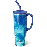 Swig Life 30oz Mega Mug, 30oz Tumbler with Handle and Straw, Large Insulated Tumblers, Cup Holder Friendly Travel Mug, Stainless Steel 30 oz Tumbler, Reusable Insulated Water Bottle (Blue Lagoon)
