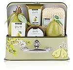 Essence of Luxury Spa Gift Basket. Pure Pear Spa Basket Natural Skin Care Gift Set is Best Birthday Gift, Thank You Gift for Women.#1 Bubble Bath Gift Basket,Body Lotion Gift Set with Bath Salt