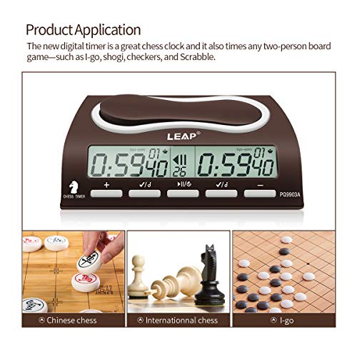 LEAP Chess Clock Digital Chess Timer Professional for Board Games Timer with Alarm Function (Official Store) Black - Thumbnail 5