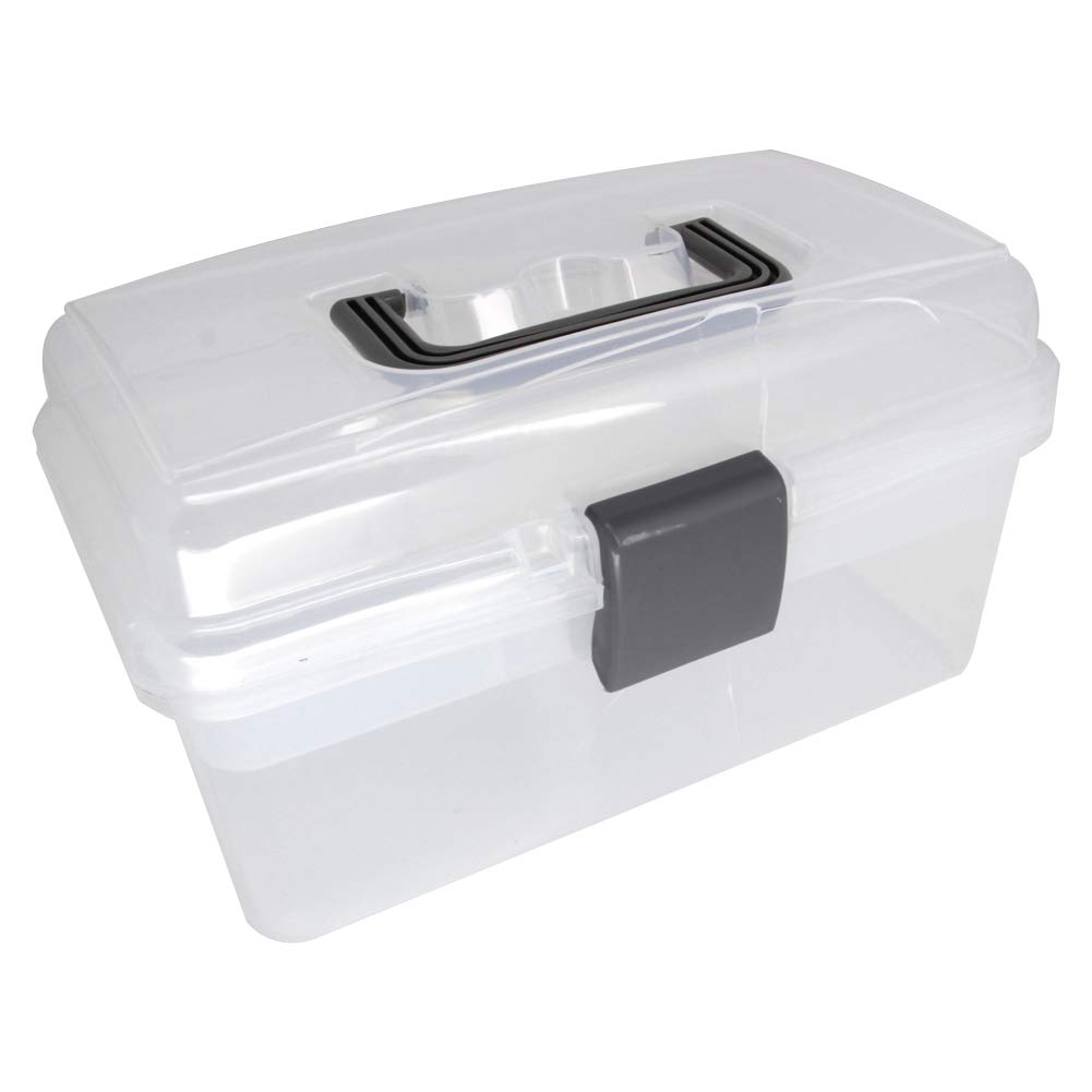 Utoolmart Tool Box, Plastic Tool Box with Removable Tool Tray,Organizer and Storage for Tools,Parts,Toys, Art 10.2 x 6.5 x 5.5 inches Fully Translucent 1 Pcs