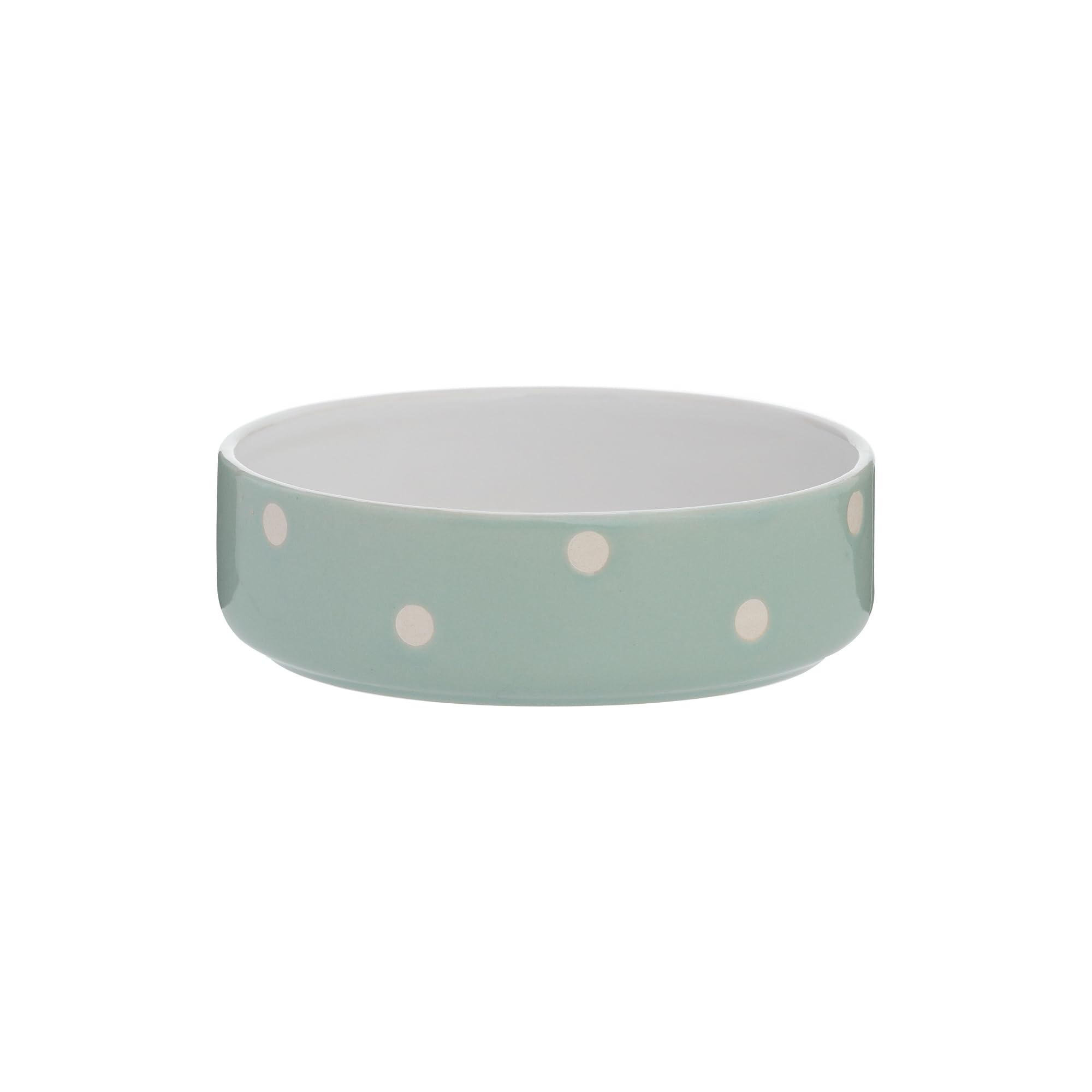 Mason Cash Polka Dot Sage Green Pet Bowl 13cm | 300ml Capacity | Stoneware Cat & Small Dog Bowl | Durable, Dishwasher & Freezer Safe | Textured Dot Design