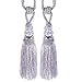 Kisstaker 1 Pair Crystal Beaded Tassels Tieback Curtain Cord Home Textiles Window Treatments Silver
