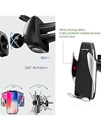 Cargador de coche inalámbrico de fijación automática, rejilla de ventilación automática, soporte de cargador de coche inalámbrico, 10 W de carga rápida compatible con iPhone XS Max XR X 8 8Plus Samsung S9 S8 Note 8