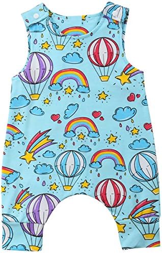 Summer Baby Boy Girl Hot-air Balloon Rainbow Printed Romper Sleeveless Jumpsuit