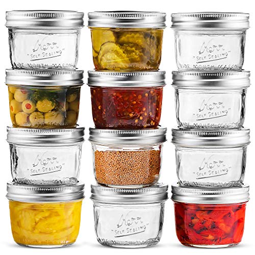 Wide Mouth Mason Jar 8 oz [12 Pack] Kerr Wide Mouth Mason Jars With Airtight lids and Bands