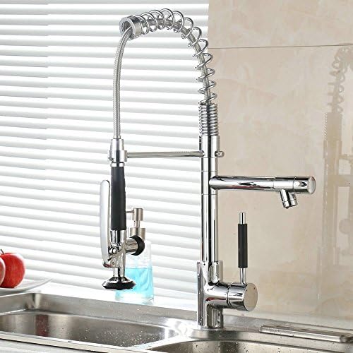 Ollypulse Commercial Brass One Hole Kitchen Sink Faucet with 360 Degree Swivel Pullout Sprayer and Spout (Chrome)
