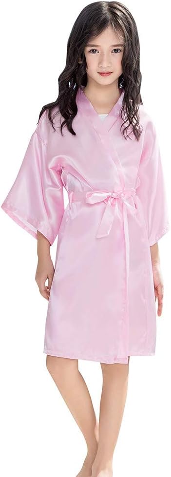Toddler Baby Kids Girls Solid Silk Satin Kimono Robes Bathrobe Dressing Gown Bathrobe for Kids Long Sleepwear Personalised Baby Tops Clothes