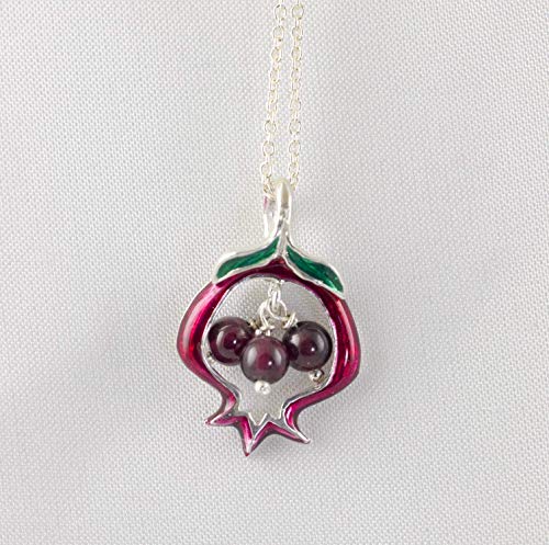 image for Enamel Jewelry Boutique Pendant Pomegranate Garnet Seeds,Green Burgund