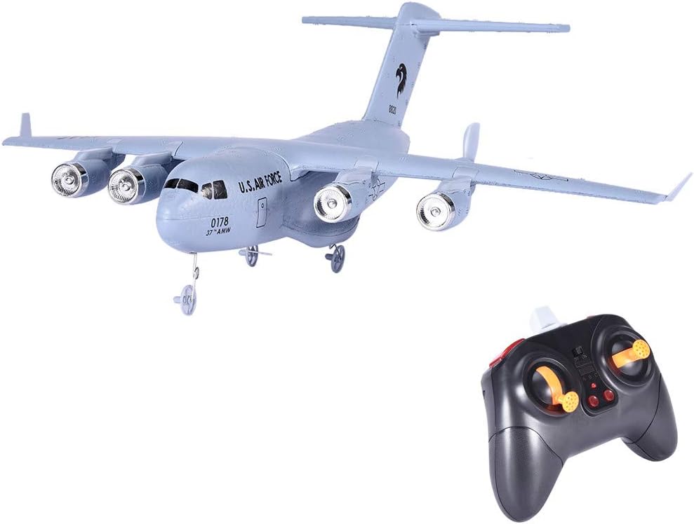 LONGZUYS Remote Control Airplane Glider - C-17 2.4GHz 2CH 3-Axis RC Plane Transport Aircraft EPP with Gyro RTF Toy Perfect for Kids, Adults, Beginner (White)