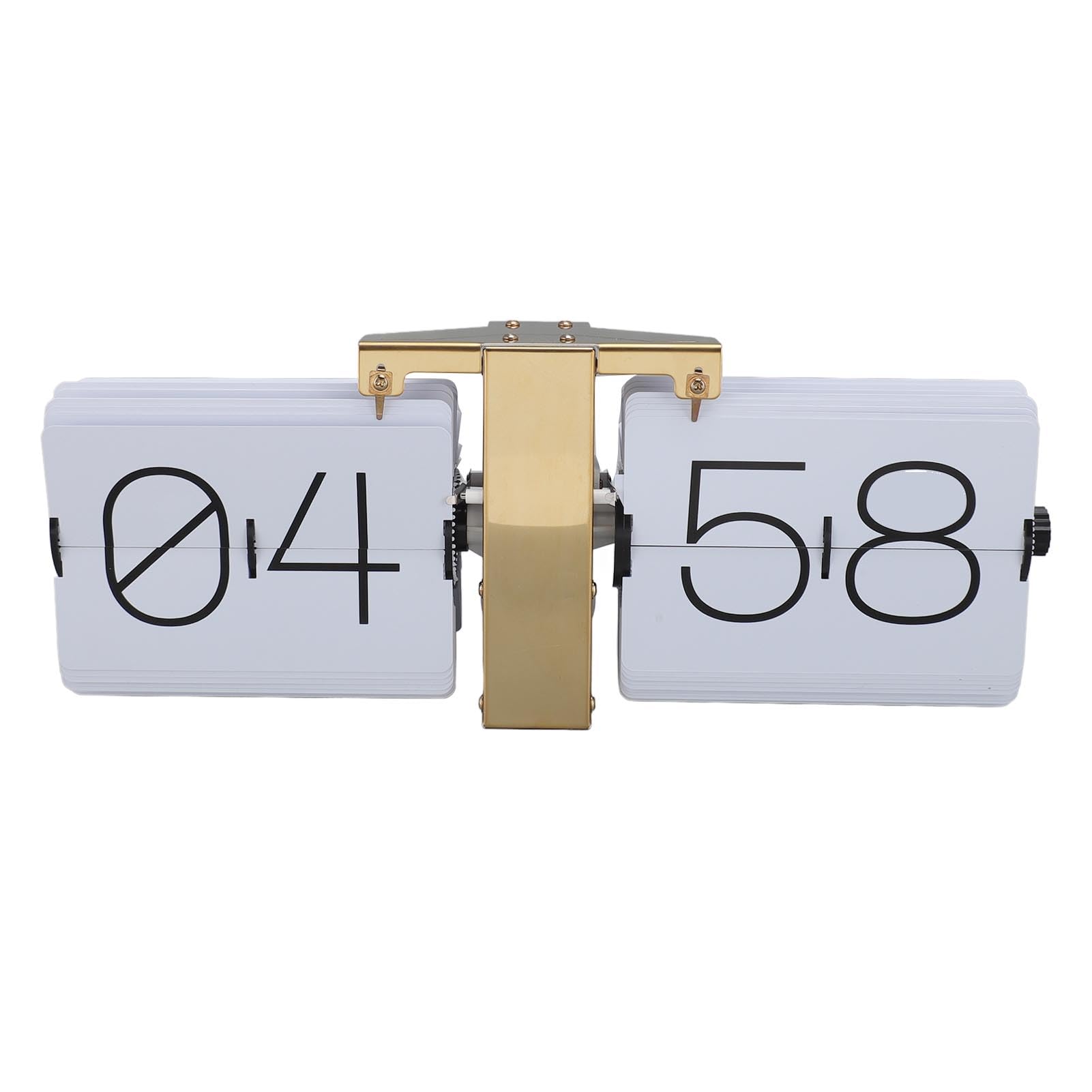 Big Retro Mechanical Flip Clock - 24 Hour Tabletop or Wall Mount With Automatic Adjustment for Bedroom Living Room (Gold Frame and White Page PT Font)