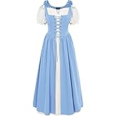 SCARLET DARKNESS Renaissance Costume Women Peasant Medieval Dress Short Sleeve Maxi Fairy Dresses with Pockets