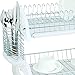 Home Basics Plastic 2-Tier Dish Drainer Rack, Air Drying and Organizing Dishes, Side Mounted Cutlery Holder, White