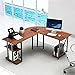 DEWEL L-Shaped Desk, Modern Brown Wooden Gaming Computer Desk, 66.92