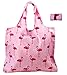 BeeGreen Reuable Bags Grocery Roll Up w Elastic Ribbon,Fashion Printing Pattern Design, Compact, Washable, Durable and Lightweight (Flamingo)