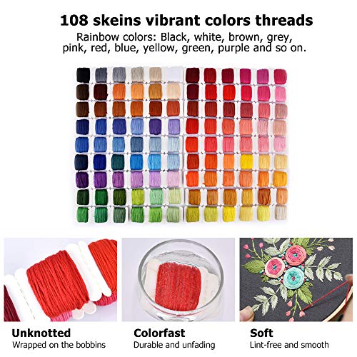 Embroidery Floss with Organizer Storage Box, BASEIN 108 Colors Friendship Bracelets Floss String Embroidery Thread String Kit with 39 Pcs Cross Stitch Kits Tools