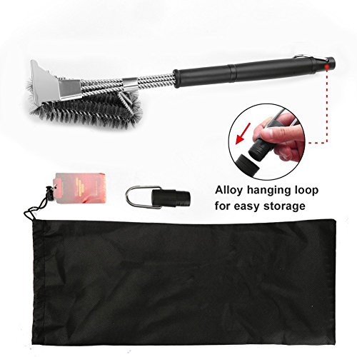 Vestaware Grill Brush with Scraper,BBQ Grill Accessories- 3-In-1 Barbecue Grill Cleaning Brush with Triple Wire Bristles Head to Cleaning Each Corner Fast,Clean Safe & Perfect for All Grills