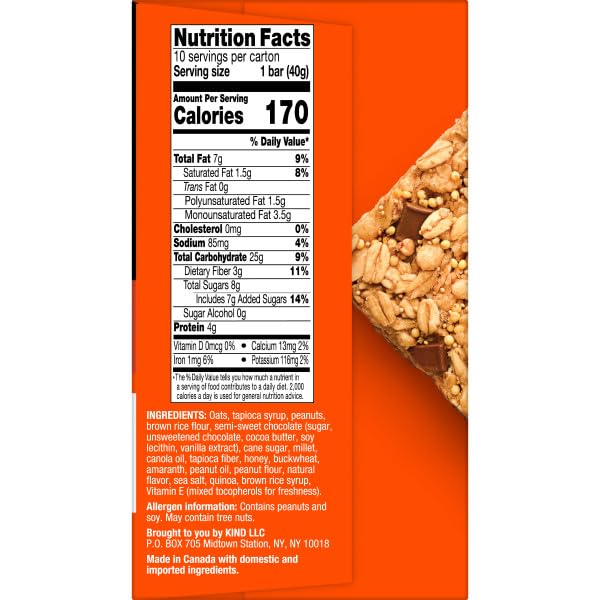 KIND HEALTHY GRAINS ENERGY BARS, PEANUT BUTTER DARK CHOCOLATE, 18G WHOLE GRAINS, MADE WITH SUPER GRAINS, GLUTEN FREE SNACKS, 5 CT, 7.1OZ