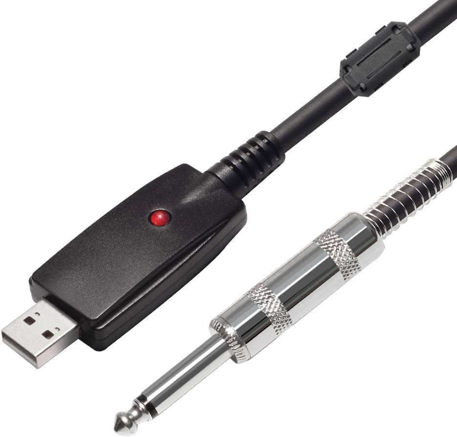 BOTEEN 10FT USB Guitar Cable -USB 2.0 Interface Male to 6.35mm 1/4" Mono TS Male Electric Guitar Cable Studio Audio Cable Connector Cords Adapter for Instruments Recording Singing etc