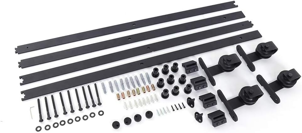 Fishlor Sliding Door Hardware, 4m T-shaped Sliding Track Hardware Curved Sliding Barn Double Door Hardware Roller Track Kit Set for Warehouse Cabinet