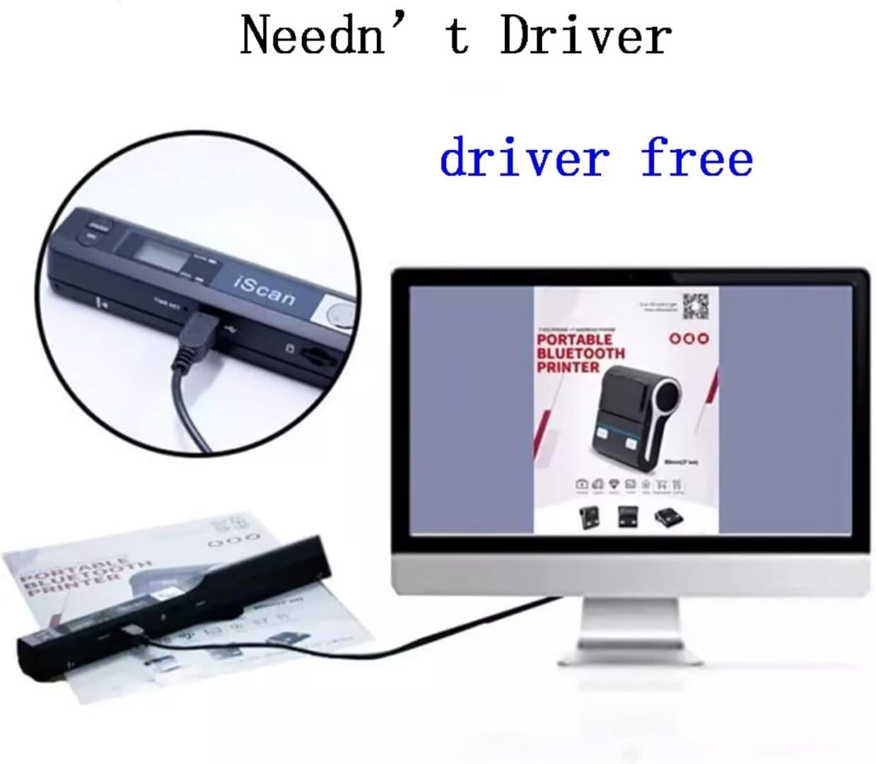 Without SD Card,Portable Handheld Color Photo Scanner for A4 Documents,Business Card,Books, Receipt,Pictures up to 900 DPI, Uploads Images to Computer Via USB Cable, Needn't Driver,JPG/PDF