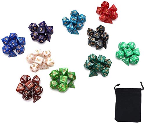 DollaTek Polyhedral Dice Set 10 Complete Dice Sets（70 Pieces） of D4 D6 D8 D10 D% D12 D20 Compatible with Dungeons and Dragons DND RPG MTG Table Games