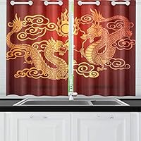 YUMOING Traditional Chinese Dragon Kitchen Curtains Window Curtain Tiers for Café, Bath, Laundry, Living Room Bedroom 26 X 39 Inch 2 Pieces