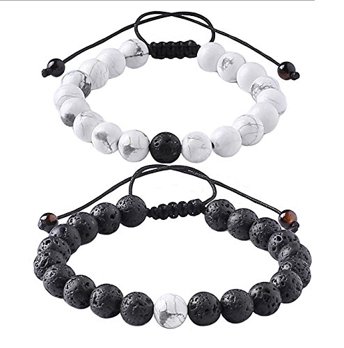 Infinite Joy YinYang Labradorite and Black Agate Gemstone His and Hers Bracelets Couple Bracelet (2pcs) (transparent&black)