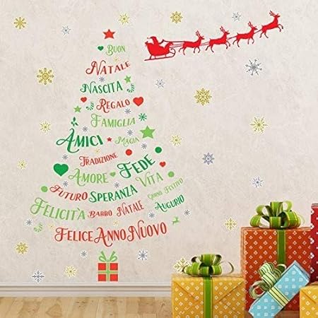 Frasi Natale Vita.Wallflexi Addobbi Natalizi Adesivi Murali Albero Di Natale Babbo Natale Con Renna E Citazioni Italiano Murales Decalcomanie Soggiorno Bambini Scuola Materna Ristorante Hotel Home Office Decor Amazon It Casa E Cucina